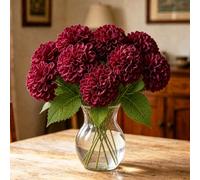 XIANNVXI 12 Pcs Burgundy Red Artificial Chrysanthemum Flowers Ball with Stems with Box,Decorative Fake Faux Chrysanthemum Plants Foam Flowers for Autumn Fall Indoor Outdoor Home Decoration