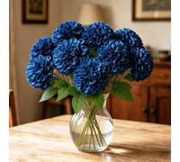 XIANNVXI 12 Pcs Navy Blue Artificial Chrysanthemum Flowers Ball with Stems with Box,Decorative Fake Faux Chrysanthemum Plants Blue Foam Flowers for Indoor Outdoor Home Office Decor Floral Arrangement