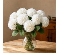 XIANNVXI 12 Pcs White Artificial Chrysanthemum Flowers Ball with Stems&Box