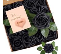 XIANNVXI 16Pcs Artificial Black Roses Flowers with Stems,Realistic Fake Faux Foam Roses,DIY Black Flowers for Wedding Bouquet Table Centerpieces Witch Witchy Gothic Decor Floral Arrangement