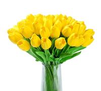XIANNVXI 20 Pcs Artificial Yellow Tulips Flowers Decorative Silk Tulips Fake Faux Yellow Flowers for Spring Wedding Party Indoor Home Rome Office Decor 14 Inch
