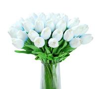 XIANNVXI 20pcs Blue Tulips Artificial Tulip Flowers Silk Tulips Decorative Fake Faux Blue Flowers for Indoor Spring Kitchen Wedding Rome Decor 14 Inch