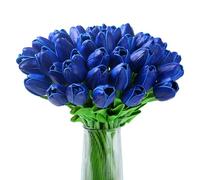 XIANNVXI 20pcs Blue Tulips Artificial Tulip Flowers Silk Tulips Decorative Fake Faux Blue Flowers for Indoor Spring Kitchen Wedding Bouquet Rome Decor 14 Inch