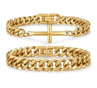 XIANNVXI 2Pcs Cross Bracelet for Men Silver/Gold/Black Stack | Cross Bracelets Stainless Steel Cuban Link Chain Rope Bracelets Mens Jewelry Gifts for Men Dad Boyfriend Son