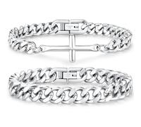 XIANNVXI 2Pcs Cross Bracelet for Men Silver/Gold/Black Stack | Cross Bracelets Stainless Steel Cuban Link Chain Rope Bracelets Mens Jewelry Gifts for Men Dad Boyfriend Son