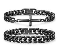 XIANNVXI 2Pcs Cross Bracelet for Men Silver/Gold/Black Stack | Cross Bracelets Stainless Steel Cuban Link Chain Rope Bracelets Mens Jewelry Gifts for Men Dad Boyfriend Son