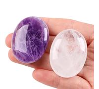 XIANNVXI 2Pcs Oval Stones Healing Crystals Stones Amethyst Clear Quartz Gemstones Reiki Natural Polished Palm Pocket Crystal Stone