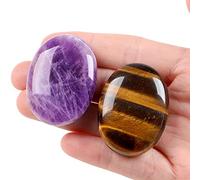 XIANNVXI 2Pcs Oval Stones Healing Crystals Stones Amethyst Tiger Eye Gemstones Reiki Natural Polished Palm Pocket Crystal Stone