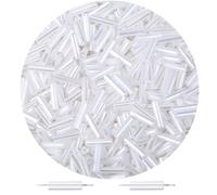 XIANNVXI 3000pcs White Glass Bugle Beads with 2 Beading Needles,6mm White Tube Beads Bulk,0.8mm Hole,Long Tiny Small Loose Embroidery Spacer Beads for Jewellery Making DIY Craft Supplies