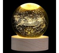 XIANNVXI 3D Solar System Crystal Ball Paperweight Universe Ball Space Gifts Astronomy Gifts Space Lamp Crystal Lamp Solar System Ball with Wooden Base Bedroom Ornament Office Decoration
