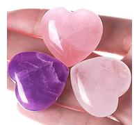 XIANNVXI 3Pcs 30mm Healing Crystals Heart Amethyst Rose Quartz Clear Quartz Crystal Gifts Polished Palm Pocket Gem Stones Gemstones Set