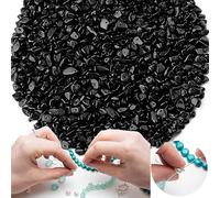 XIANNVXI 400 Pcs Drilled Black Obsidian Beads for Jewelry Making,5-8mm Irregular Tumbled Gemstone Chip Loose Craft Black Beads for Crafting