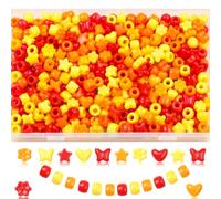 XIANNVXI 500 Pcs 3 Colours Coloured Beads Set,5 Shapes 9-10mm Loose Bulk Assorted Mixed Plastic Kandi Pony Beads with 4mm Holes,for DIY Crafting Jewelry Making(Red,Orange,Yellow,with Storage Box)