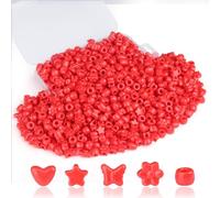 XIANNVXI 500 Pcs 9mm Red Pony Beads Set with 5 Designs,Loose Bulk Plastic Acrylic Kandi Pony Craft Red Hair Beads with 4mm Holes for Crafting Bracelet Making Jewelry Making