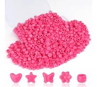 XIANNVXI 500 Pcs 9mm Rose Red Pony Beads Set with 5 Designs,Loose Bulk Acrylic Plastic Kandi Pony Craft Hair Beads with 4mm Holes for Crafting Bracelet Making Jewellery Making