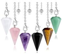 XIANNVXI 6 Pcs Crystal Pendulums Set Amethyst Rose Quartz Black Obsidian Pendulums for Divination Dowsing Pendulum Crystal Witch Gifts Spiritual Gifts Reiki Witchcraft Supplies