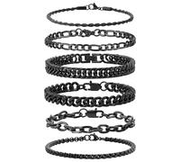 XIANNVXI 6Pcs Silver Gold Black Stainless Steel Bracelets for Women Men Cuban Link Bracelet Rope Paperclip Chain Bracelets Set 6.5/7 7.5/8.3/9 inches Mens Metal Bracelets, 7 in-Women Small, Stainless