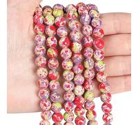 XianNVXi 8mm Round Crystal Beads for Jewellery Making - Imperial Jasper Beads in Green, Purple & Red - 47 Pcs