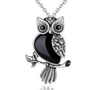 XIANNVXI Black Owl Necklace for Women,Owl Gifts for Christmas,Black Obsidian Necklace Crystal Necklace Healing Gemstone Owl Pendant Necklace Cute Owl Jewellery Gifts