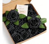 XIANNVXI Black Roses Artificial Flowers with Stems,Fake Black Foam Roses