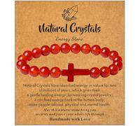 XIANNVXI Cross Bracelet for Women Christian Gifts for Women Baptism Gifts Red Carnelian Crystal Bead Rosary Bracelet Jewellery