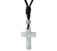 XIANNVXI Cross Necklace for Men Women Cross Pendant Labradorite Crystal Necklace Natural Gemstone Adjustable Rope Christian Cross Necklace Men
