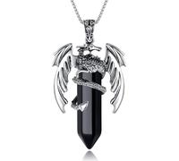 XIANNVXI Dragon Necklace for Men,Mens Necklace Black Obsidian Crystal Pendant Men Mens Jewellery Viking Jewellery Gothic Goth Viking Gifts Dragon Gifts