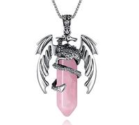XIANNVXI Dragon Necklace Pink Rose Quartz Necklace Crystal Healing Gemstone Pendant Reiki Spiritual Jewellery