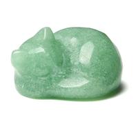 XIANNVXI Green Sleeping Cat Ornament 38mm Aventurine Crystal Figurine Statue Ornaments for Living Room Green Cat Themed Gifts