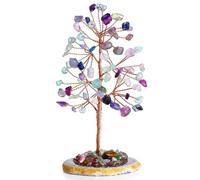 XIANNVXI Healing Crystal Fluorite Tree,Fluorite Crystal Gifts for Women Men,Tumbled Gemstones Tree with Agate Slice Base,Lucky Money Tree Reiki Gift Spiritual Gift
