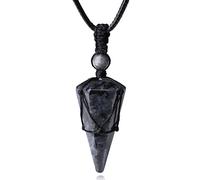 XIANNVXI Healing Crystal Stone Pointed Necklace Adjustable Black Rope Natural Gemstone Pendant Necklaces Jewelry for Men Women, natural crystal stone, Labradorite