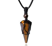 XIANNVXI Healing Crystal Stone Pointed Necklace Adjustable Black Rope Natural Gemstone Pendant Necklaces Jewelry for Men Women, Crystal Stone, Tigers Eye
