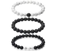 XIANNVXI Mens Bead Bracelet 3/4Pc 8MM Natural Stone Beads Bracelets Set for Men Tiger Eye Lava Rock Obsidian Black Crystal Stretch Beaded Bracelet for Men Women Jewelry, 7.5in, no gemstone