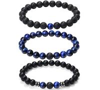 XIANNVXI Mens Bead Bracelet 3/4pc 8mm Natural Stone Bracelets Set for Men Tiger Eye Black Crystal Stretch Beaded Bracelet for Men Women, 7.5in, no gemstone
