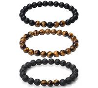 XIANNVXI Mens Bead Bracelet 3/4pc 8mm Natural Stone Bracelets Set for Men Tiger Eye Black Crystal Stretch Beaded Bracelet for Men Women, 7.5in, no gemstone