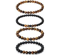 XIANNVXI Mens Bead Bracelet 3/4pc 8mm Natural Stone Bracelets Set for Men Tiger Eye Black Crystal Stretch Beaded Bracelet for Men Women, 7.5in, no gemstone