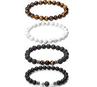 XIANNVXI Mens Bead Bracelet 3/4pc 8mm Natural Stone Bracelets Set for Men Tiger Eye Black Crystal Stretch Beaded Bracelet for Men Women, 7.5in, no gemstone