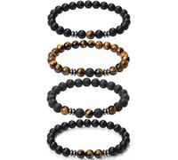 XIANNVXI Mens Bead Bracelet 3/4pc 8mm Natural Stone Bracelets Set for Men Tiger Eye Black Crystal Stretch Beaded Bracelet for Men Women, 7.5in, no gemstone
