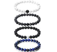 XIANNVXI Mens Bead Bracelet 3/4pc 8mm Natural Stone Bracelets Set for Men Tiger Eye Black Crystal Stretch Beaded Bracelet for Men Women, 7.5in, no gemstone