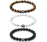 XIANNVXI Mens Bead Bracelet 3/4pc 8mm Natural Stone Bracelets Set for Men Tiger Eye Black Crystal Stretch Beaded Bracelet for Men Women, 7.5in, no gemstone