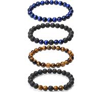 XIANNVXI Mens Bead Bracelet 3/4pc 8mm Natural Stone Bracelets Set for Men Tiger Eye Black Crystal Stretch Beaded Bracelet for Men Women, 7.5in, no gemstone