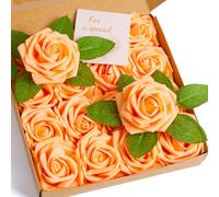 XIANNVXI Orange Roses Artificial Flowers with Stems,Fake Orange Foam Roses