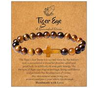 XianNVXi Tigers Eye Healing Bracelet - Christian Cross Bracelet for Women & Men - Baptism Gift Jewellery