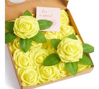 XIANNVXI Yellow Roses Artificial Flowers with Stems,Fake Yellow Foam Roses