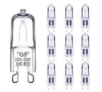 Xiansini 10-Pack G9 Halogen Light Bulbs, 230V 25W Dimmable Capsule Bulbs for Ceiling Lights, 300℃ Heat-Resistant, 3000K Warm White Halogen Bulbs Suitable for Ovens, Landscape Lights & Desks