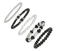 Xiansini Beaded Bracelets for Women 5Pcs, Black Stackable Stretchy & Elasticated Bracelets, Crystal Bead Bracelet Set, Costume Jewellery for Women, Layered Ladies Wrist Bracelets for Party Gift