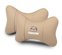 XIANTENG 2 Pcs Neck Pillow for Mazda Cx3 Cx3 2014-2019, Ergonomic Spinal Support Breathable Perforated Leather Orthopaedic Headrest for Long Distance Driving,Beige