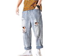 XianXinXn Men's Ripped Jeans Multi Pocket Thin Loose Straight Pants Street Rap Pants Sports Hip Hop Pants Photo-Color XL