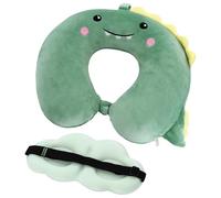 xianynow Travel Pillow, Memory Foam Neck Pillow, Cute Animal Travel Neck Pillow,Flight Pillow for Kids Aldults, with Matcha-green Soft Sleep Mask in Cloud Shape