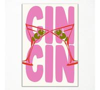 Xianyojafa Trendy Cin Cin Wall Art, Funky Martini Cheers Poster, Pink Cocktail Print, Preppy Coquette Bar Cart Art Print Canvas, Vintage Drink Poster for Kitchen Bar Cart Wall Decor 12x16in Unframed